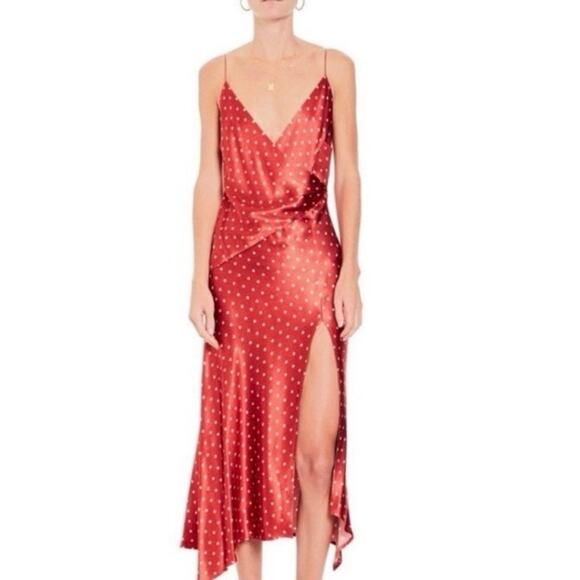 Bec and Bridge Bonjour Dress Red Polka Dot Leg Slit Strappy Crossover Size 6 NWT - Picture 2 of 10